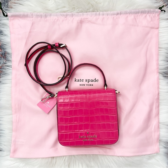 kate spade Handbags - NWT Kate Spade New York Croc Embossed Staci Square Crossbody Bag In Festive Pink